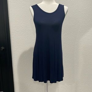 Navy blue summer dress with criss cross cutout back.